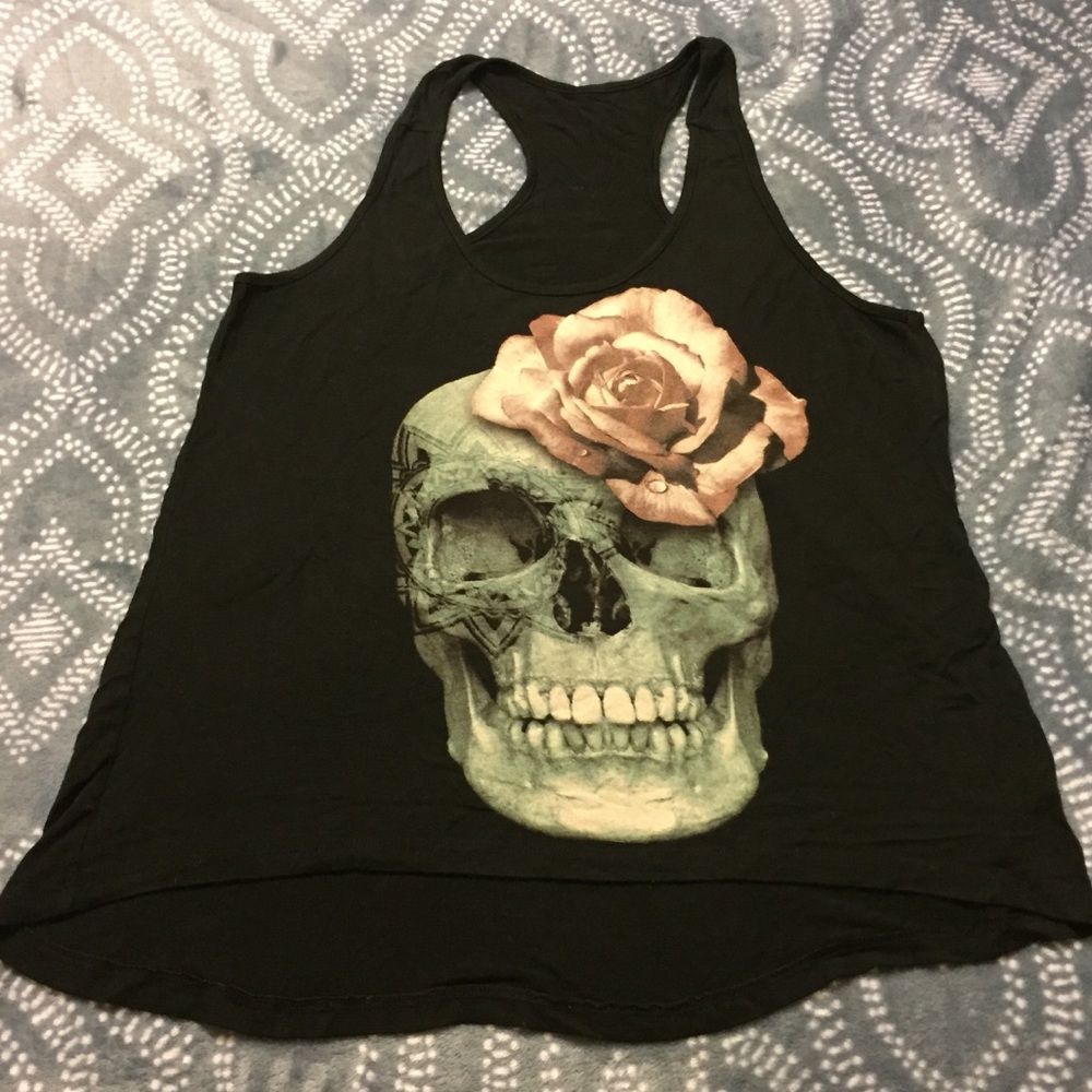 Black Floral Skull Tank Top